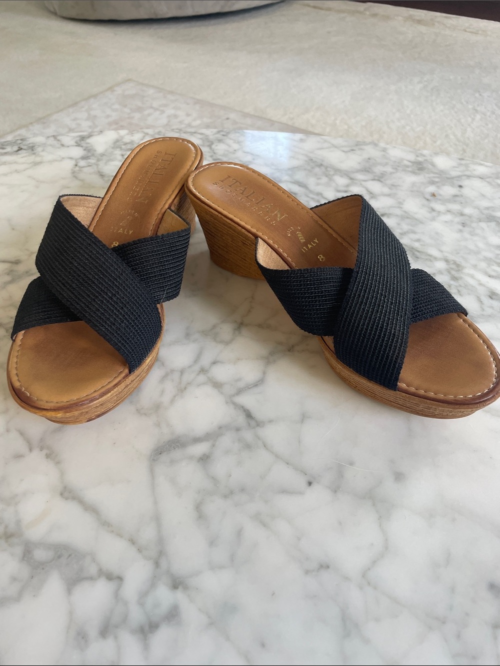 Italian Shoemakers Wedge Slide Sandals - Black size 8
